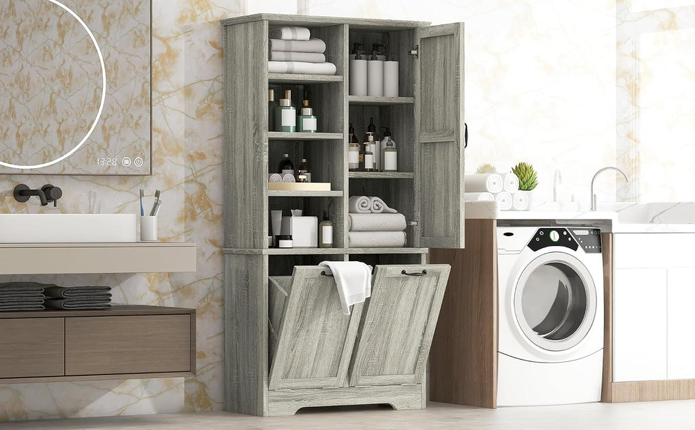 Bellemave 68” Tall Tilt-Out Double Doors Laundry Cabinet Hamper, Large Pull O...