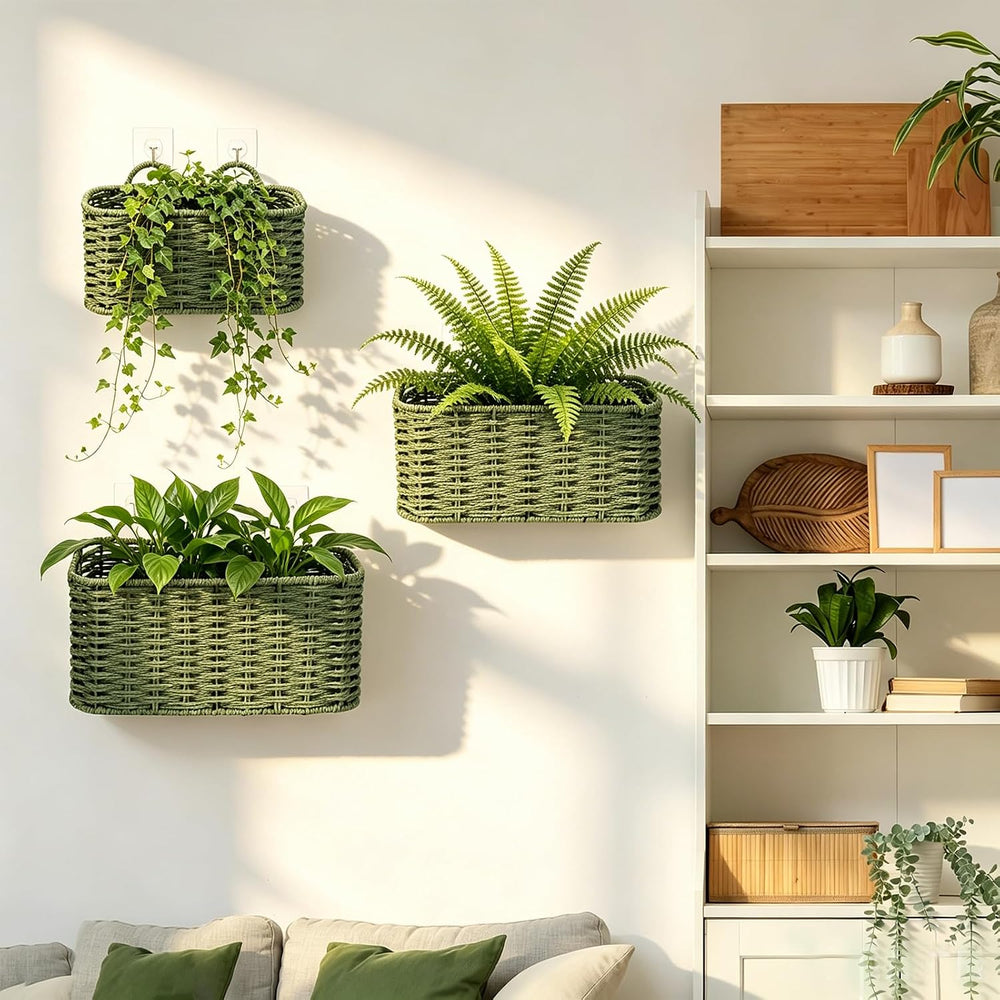 3 Piece Boho Wall Hanging Baskets for Organizing Paper Rope Woven Baskets Set...