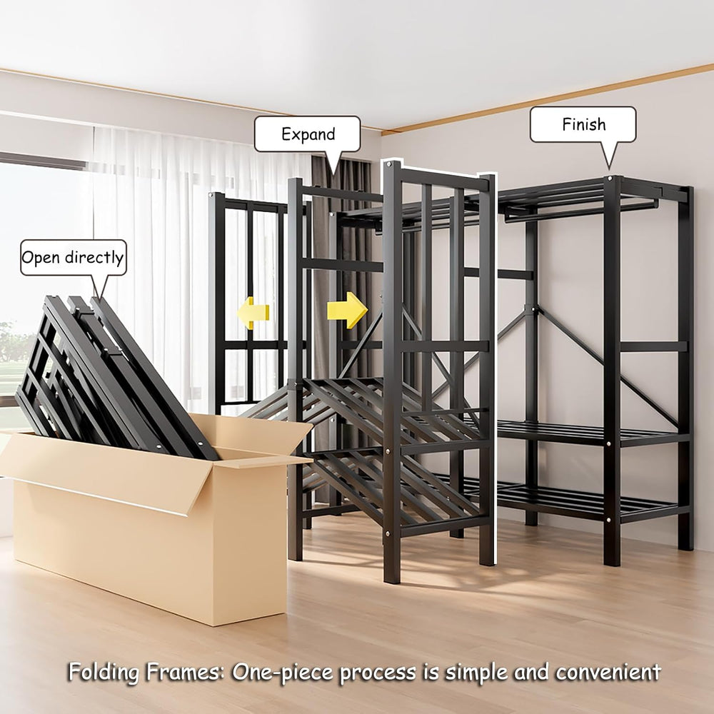 Heavy Duty Clothes Rack with Magnetic Door, Metal Foldable Covered Clothes Ra...
