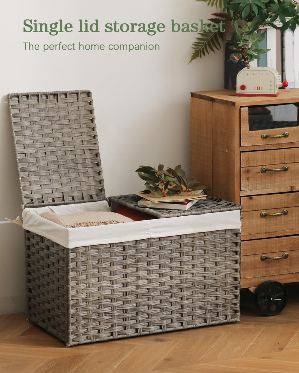 Storage Basket with Lid Wicker Baskets for Storage, 160L Gray