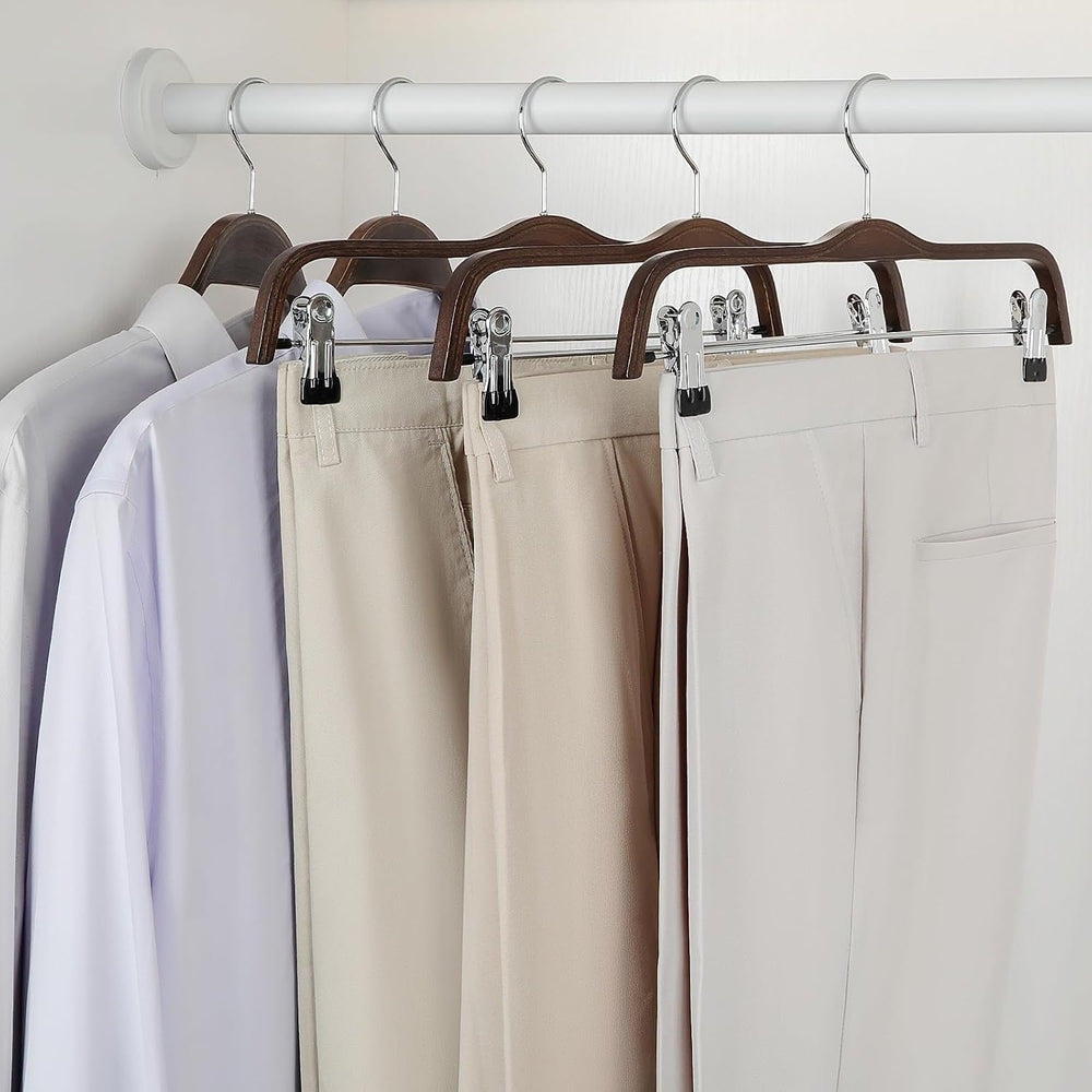 TOPIA HANGER Wooden Pants Hangers, Slim Natural Wood Skirt Hangers with Anti-...