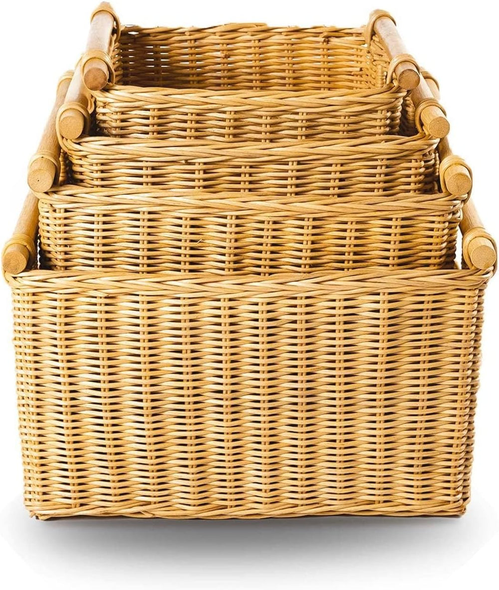The Basket Lady Deep Pole Handle Wicker Storage Basket, M, Sandstone
