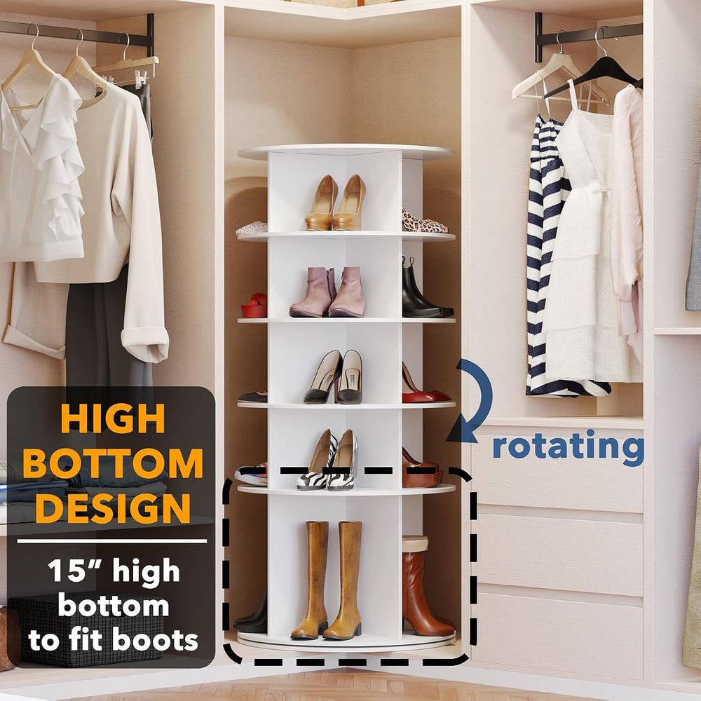 SpaceAid Rotating Shoe Rack 5 Tier Organizer, High Bottom Design Shoe Tower S...