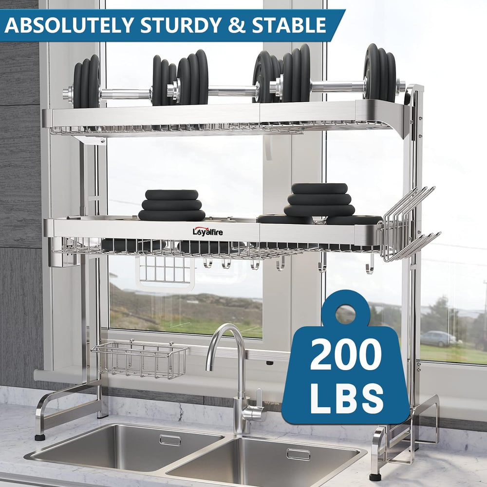 Loyalfire Over Sink Dish Drying Rack, 3 Tier Adjustable Length (20.87'...