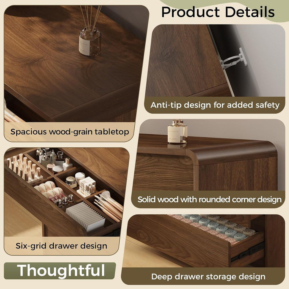 Messenya Mid Century Modern 5 Drawer Dresser with Organizer for Bedroom
