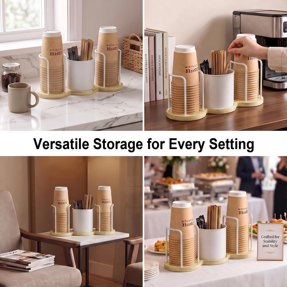 Coffee Station Organizer with Straw & Stirrer Storage Caddy for Cups Lids...