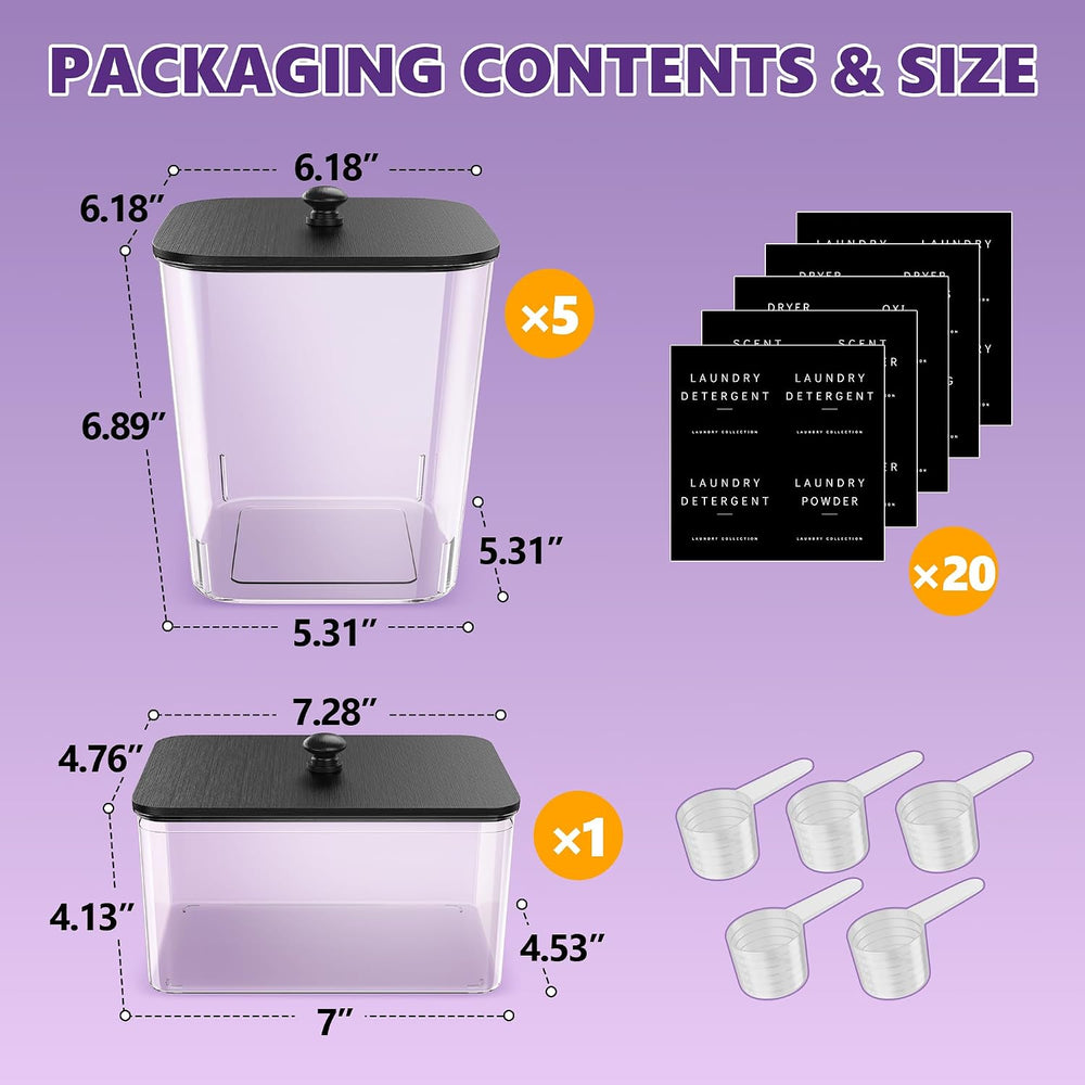 Moforoco 5+1Pack Laundry Pods Container, Clear Laundry Room Organization Cont...