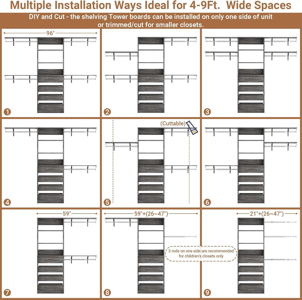 Aheaplus Closet System with 4 Drawers, 8FT Wood Closet Organizer System