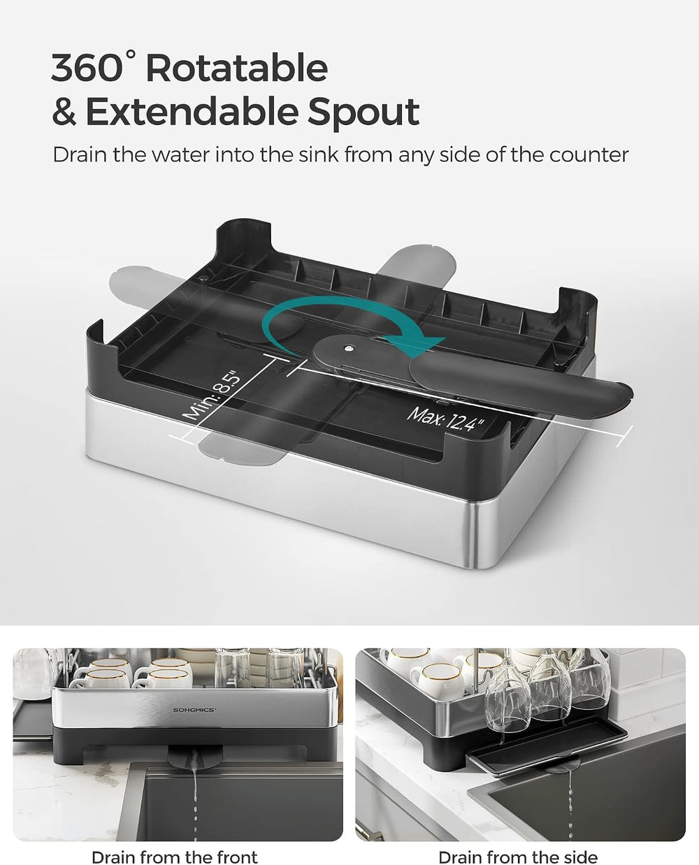 SONGMICS 2 Tier Dish Drying Rack for Kitchen Counter
