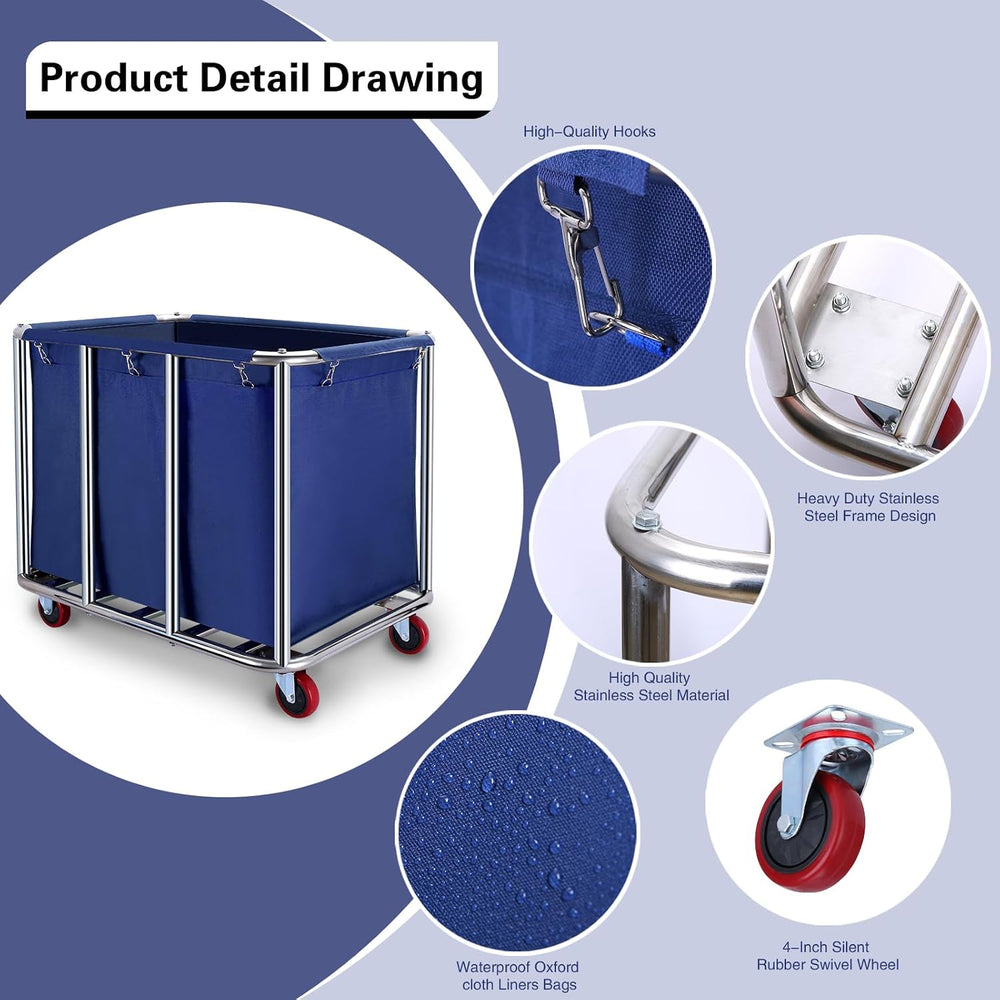 JJSMKCH Commercial Laundry Cart with Wheels,400L Large Laundry Cart(Blue)