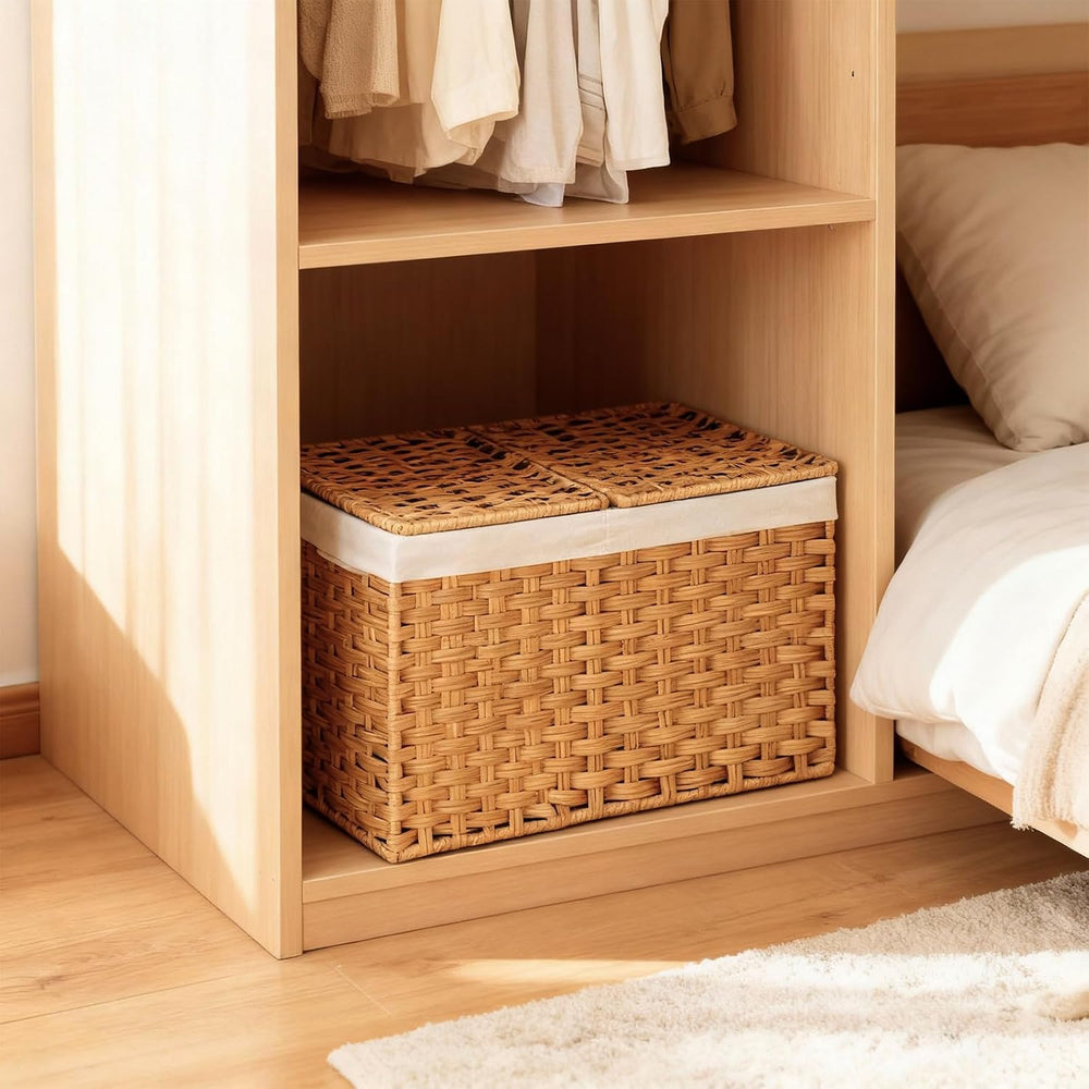 Storage Basket with Lid: Rattan Woven Storage Basket with 2 Separate Lids, 17...