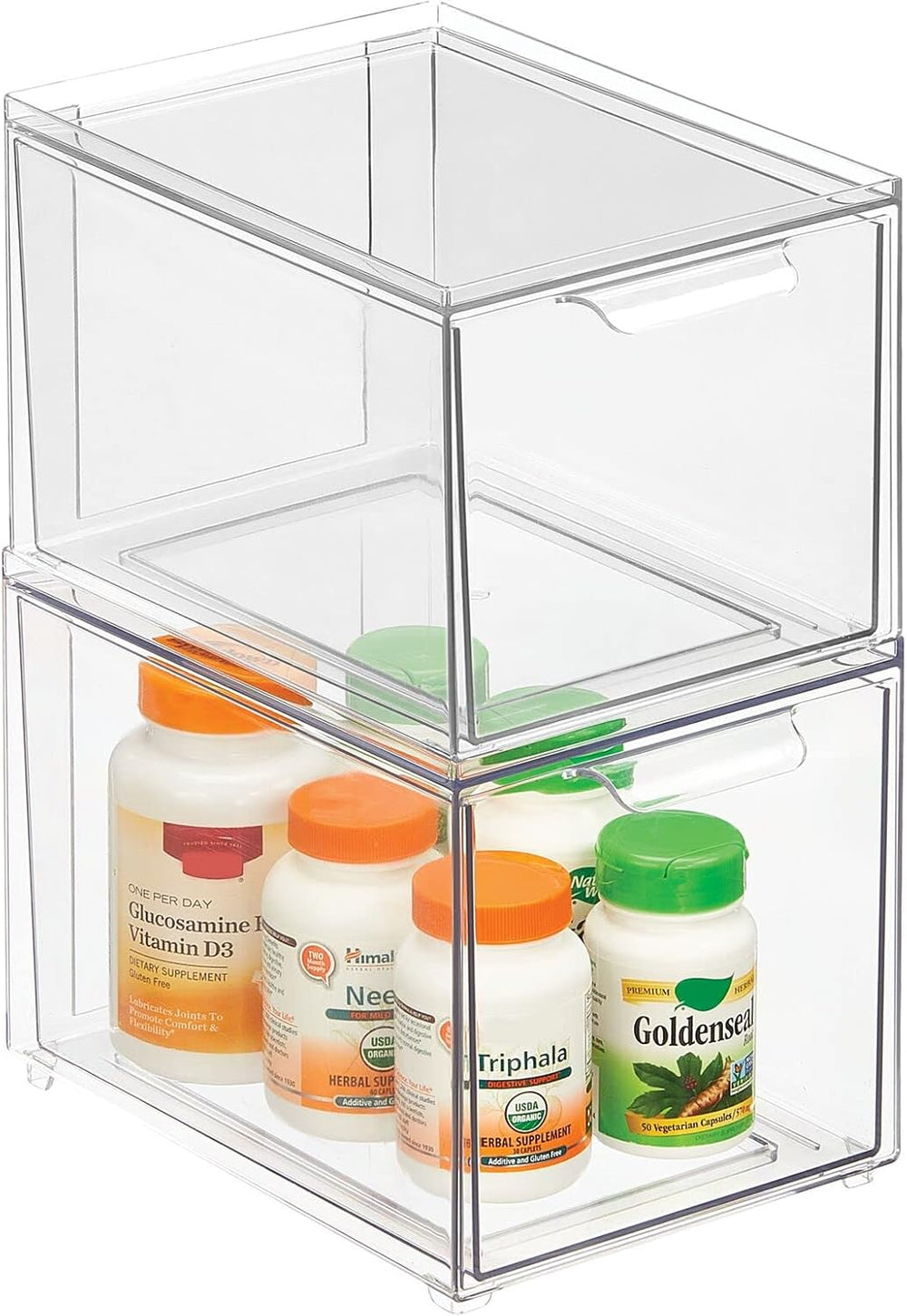 mDesign Plastic Bathroom Organizer Bin w/Pull Out Drawer - Slim Stackable Sto...
