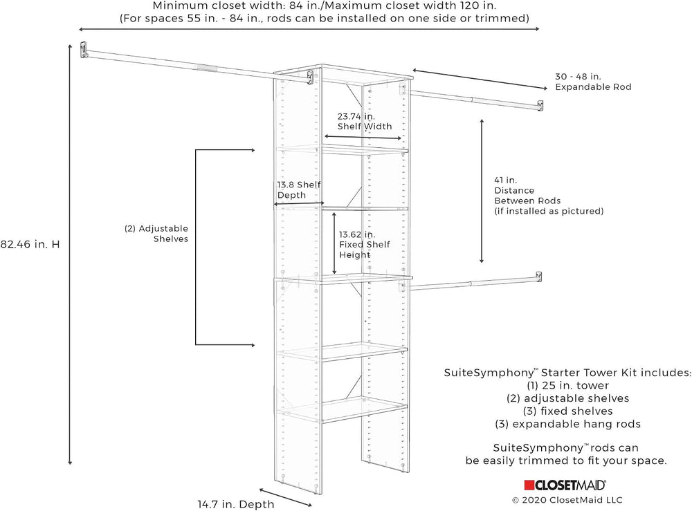 ClosetMaid SuiteSymphony Wood Closet Organizer Starter Kit with Tower and 3 H...
