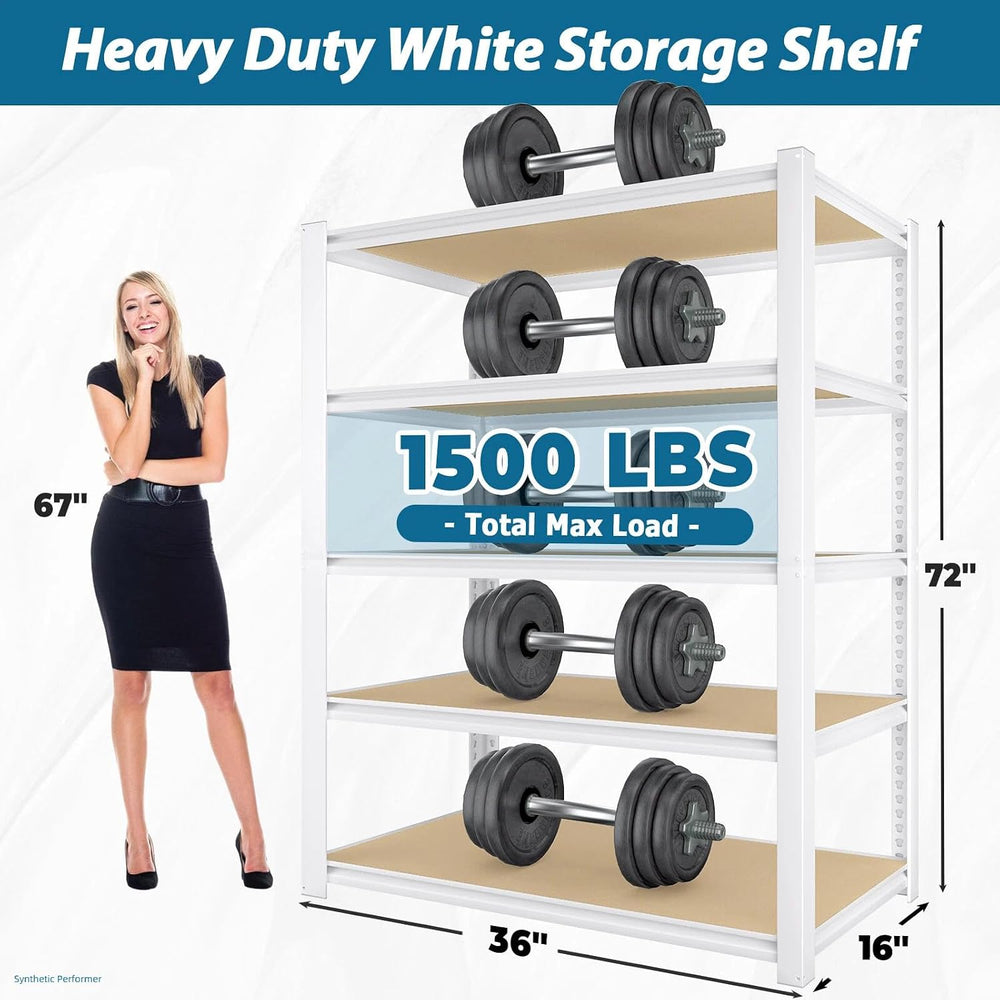 PrimeZone 36"W x 16"D x 72"H Closet Storage Shelves, 5-Tier Me...