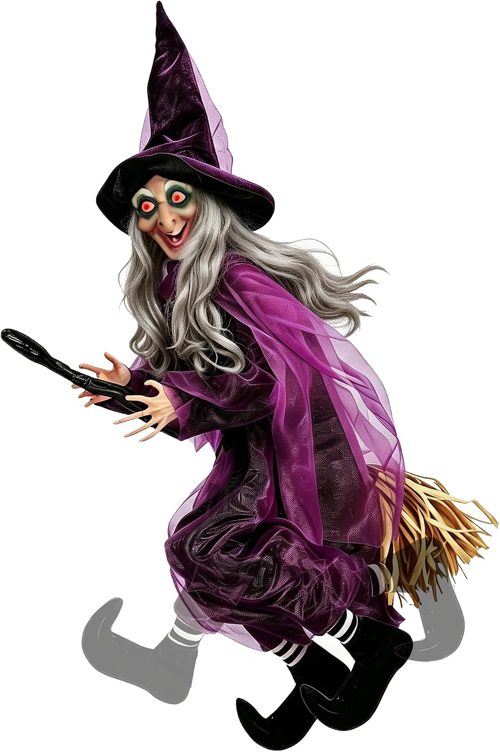 Hourleey 4 FT Flying Witch Halloween Decorations, Animated Hanging Witch on B...