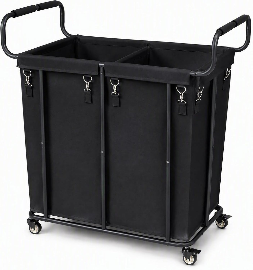 360L 2 Section Rolling Laundry Sorter Cart with Wheels