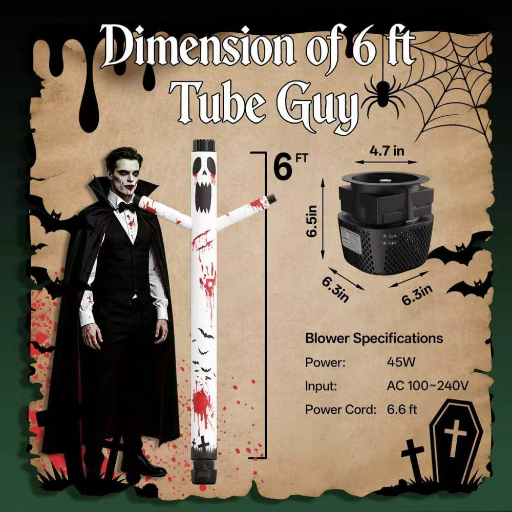 6 ft Halloween Ghost Inflatable Waving Tube Man with Blower 45W+Spotlight