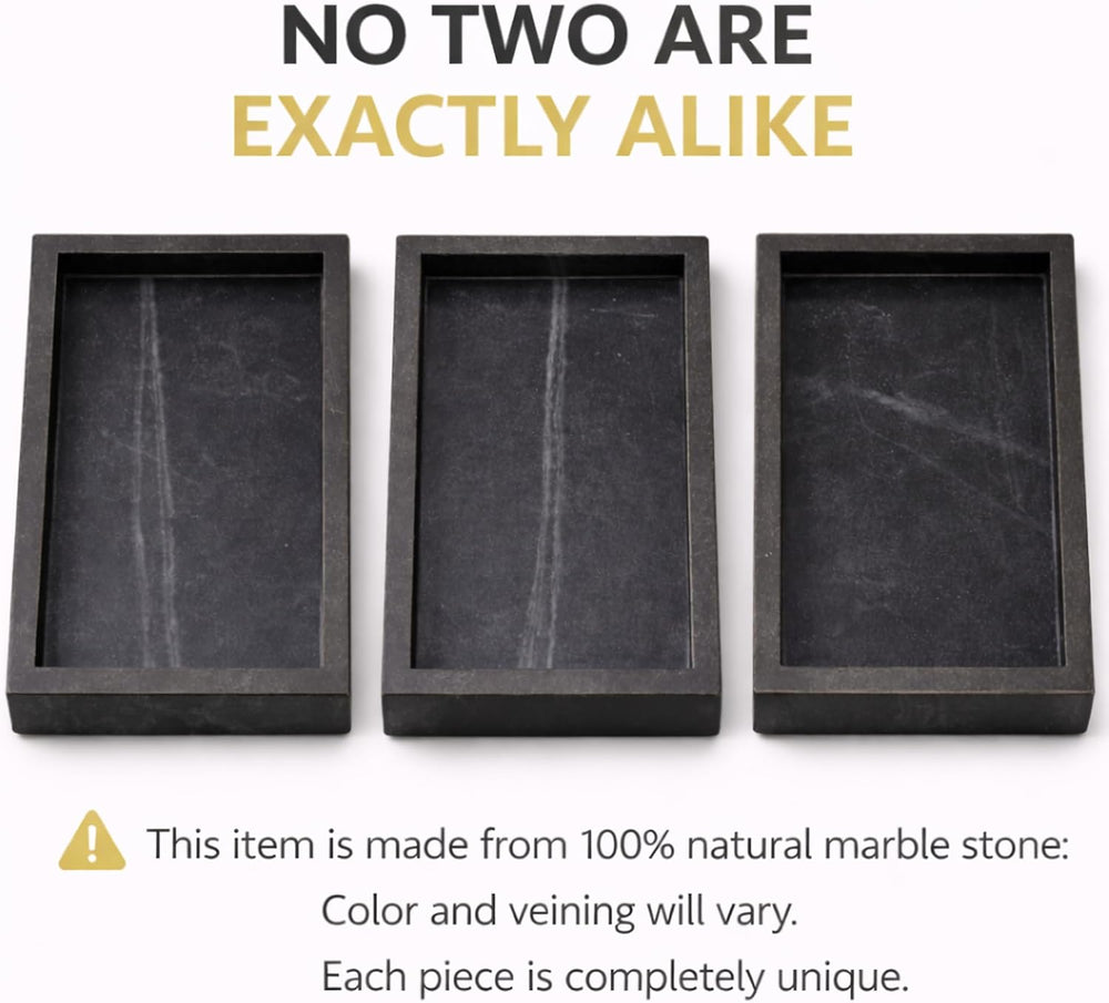Natural Marble Tray, Black, 10" x 6", Rectangular