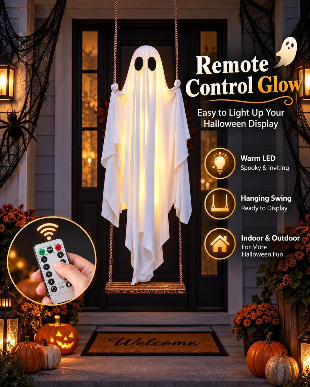 Halloween Decorations Outdoor, 6.5 FT Large Hanging Swinging Ghost Decor