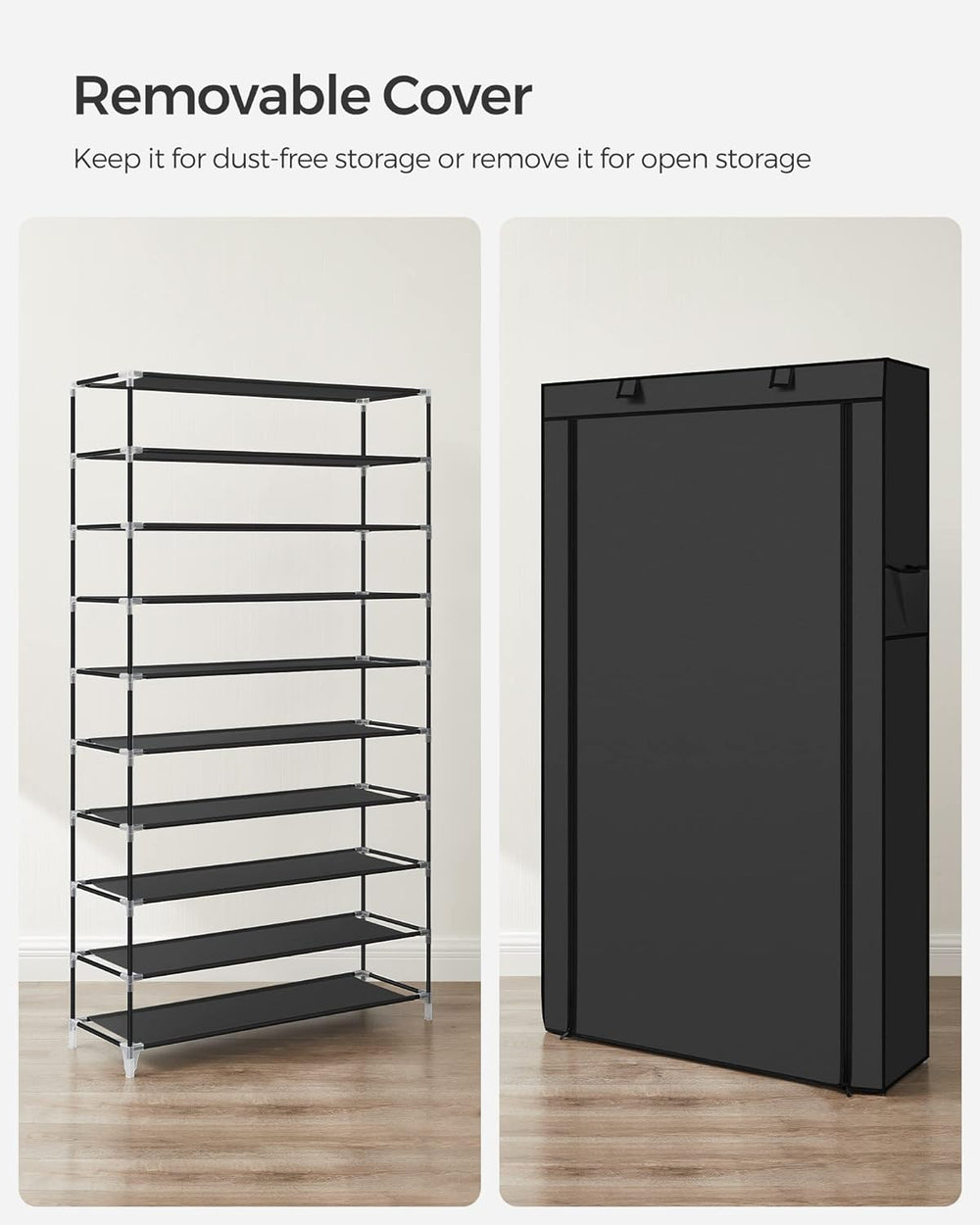 SONGMICS 10-Tier Shoe Rack with Cover, Shoe Storage Cabinet for 40-50 Pairs