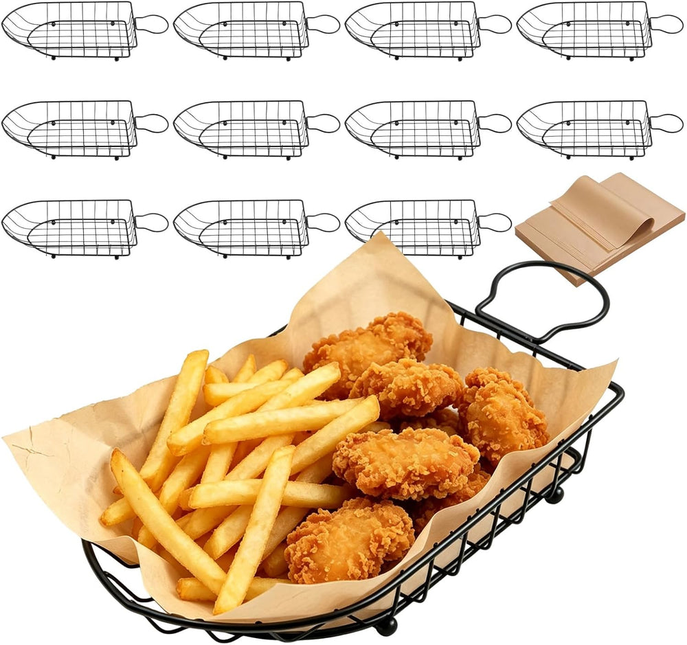 12pcs Wire Bread Basket, 9.5 * 5 * 2.2in-Metal Food Baskets with Handles, Reu...