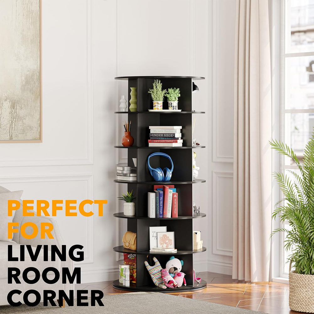 SpaceAid Black 6-Tier Spinning Rotating Shoe Rack Organizer, Shoe Display Tow...