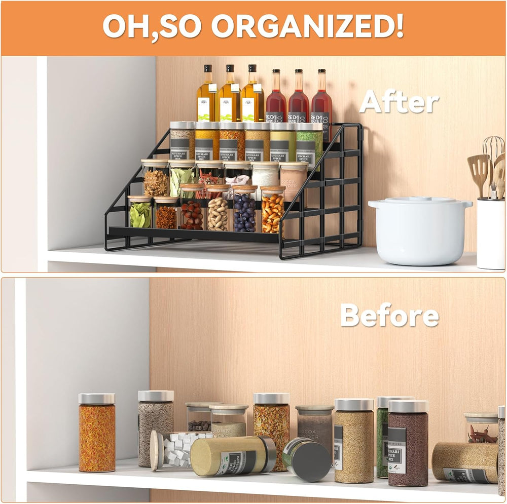 Bunoxea 4 Tier Adjustable Spice Rack for Cabinet & Countertop, Black 2Pack