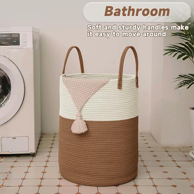Large Woven Laundry Basket Hamper, 100L Cotton Rope Storage Bin