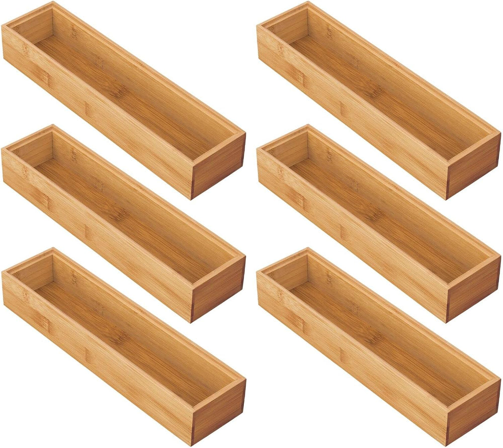 mDesign Slim Wooden Bamboo Drawer Organizer for Office - 12" Long Stacka...
