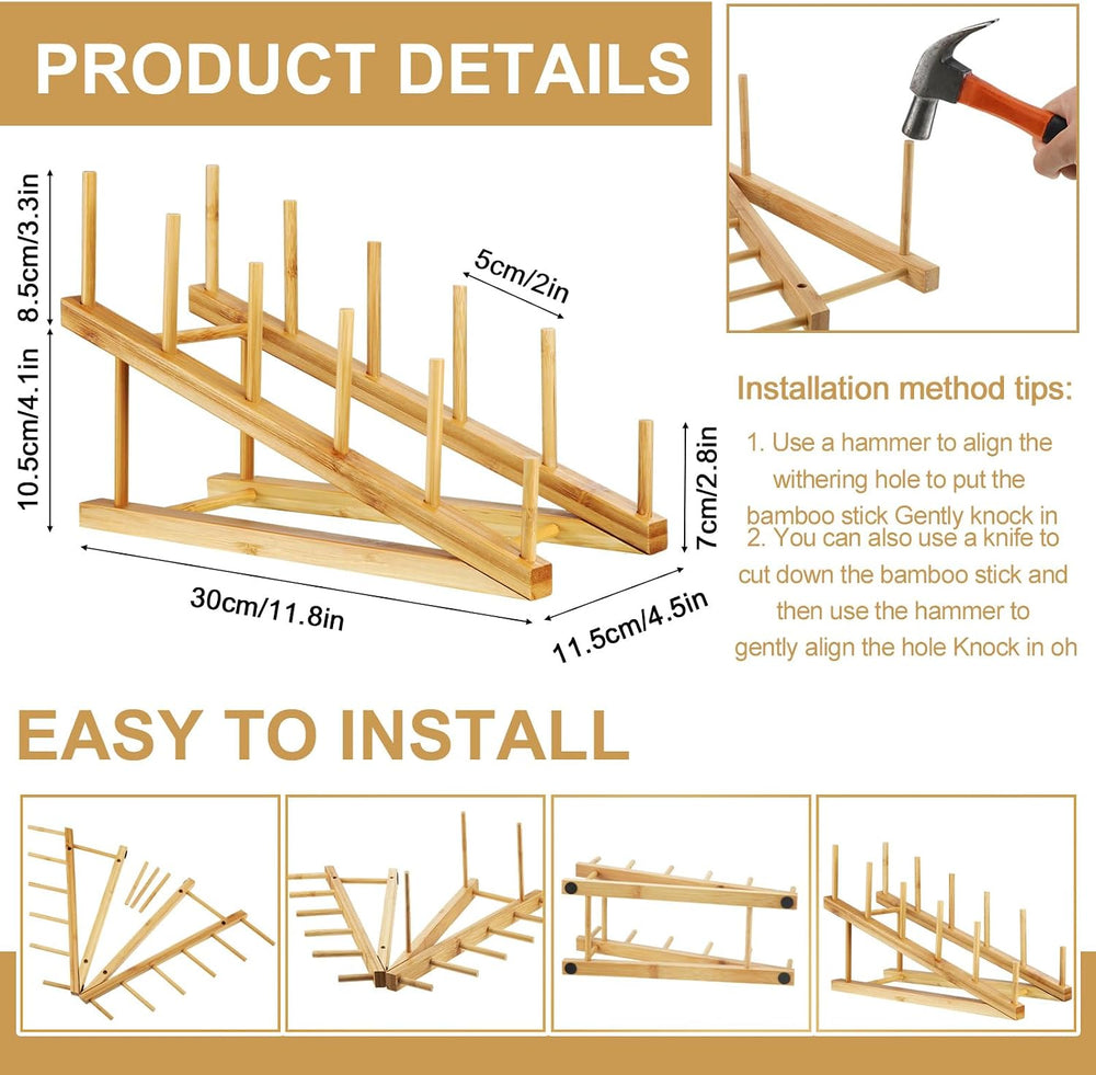Suclain 6 Pcs Wooden Bamboo Dish Drying Rack Kitchen Cabinet Organizer for Ca...