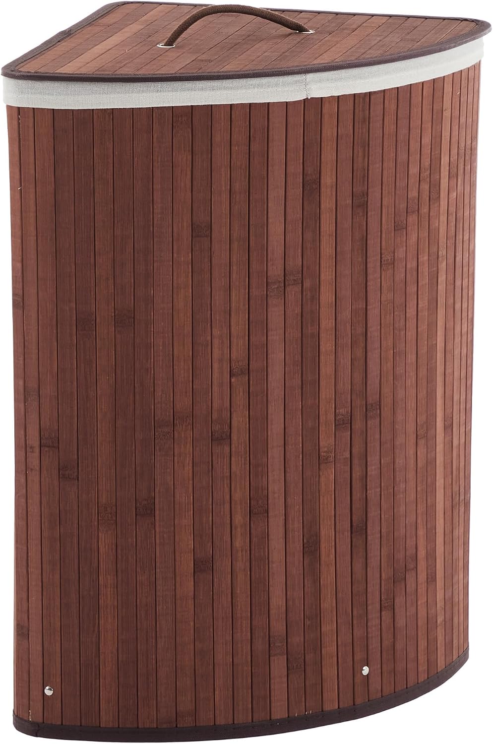 Bamboo Corner Laundry Hamper with Lid – 58L Large Collapsible Clothes Basket ...