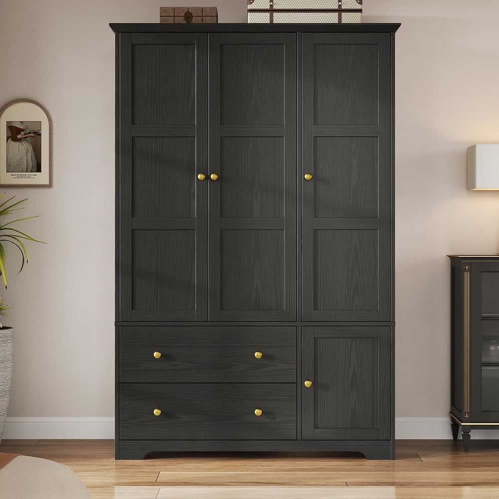 3 Doors Wooden Wardrobe Closet, Large Capacity Bedroom Armoires