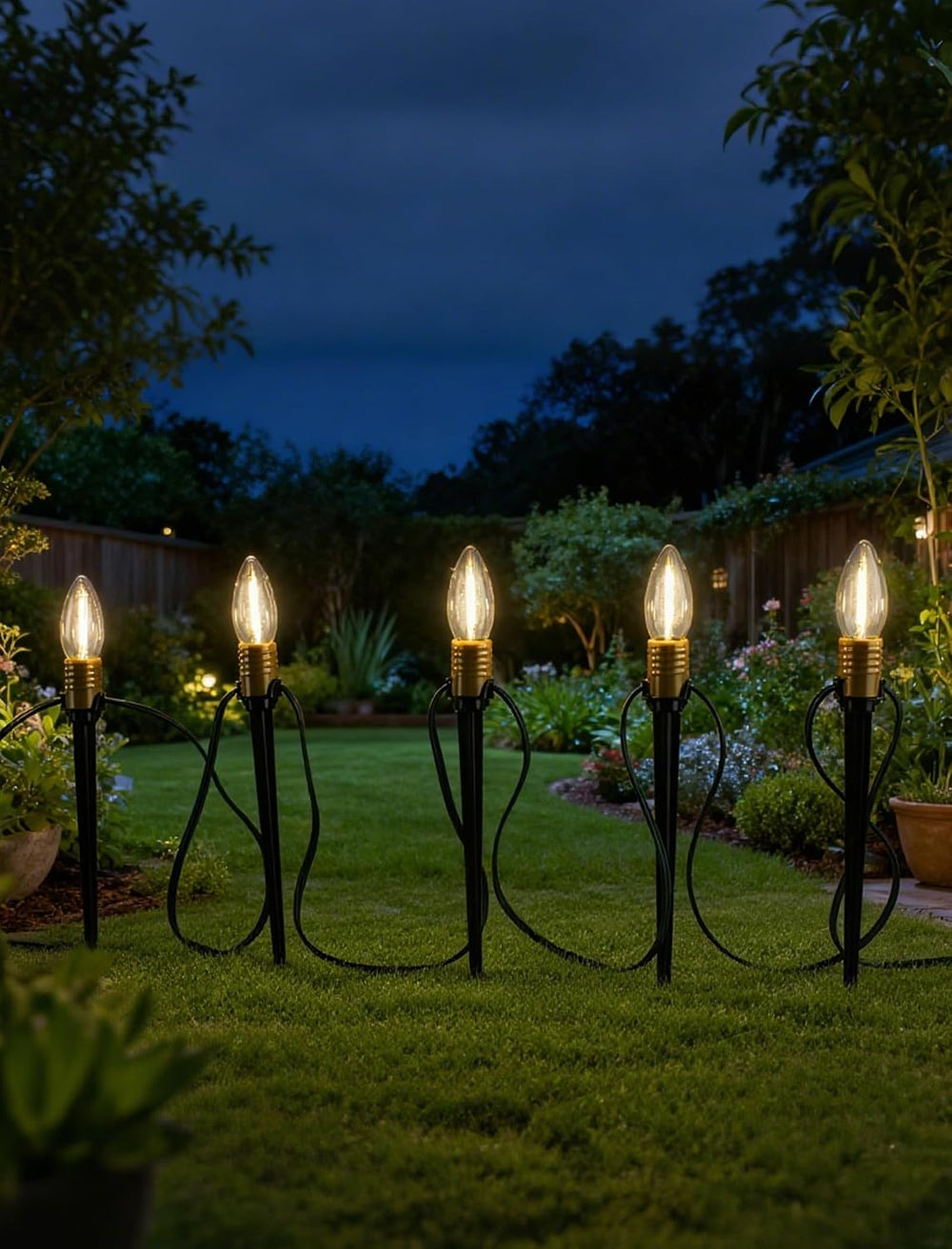 38.5FT Christmas Pathway Lights Outdoor, 25PK LED C26 Yard Stake Lights