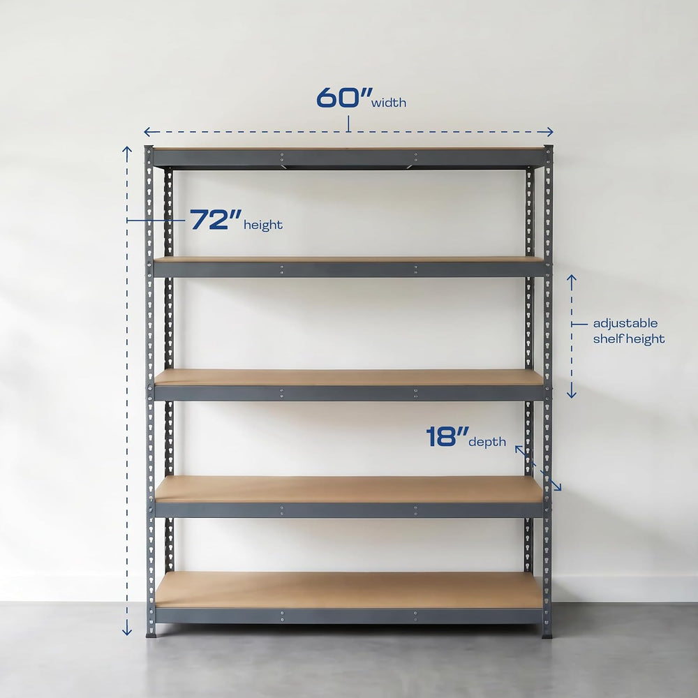MonsterRAX 5-Tier Garage Shelving Unit 18x60x72, Steel Storage Rack, Gray