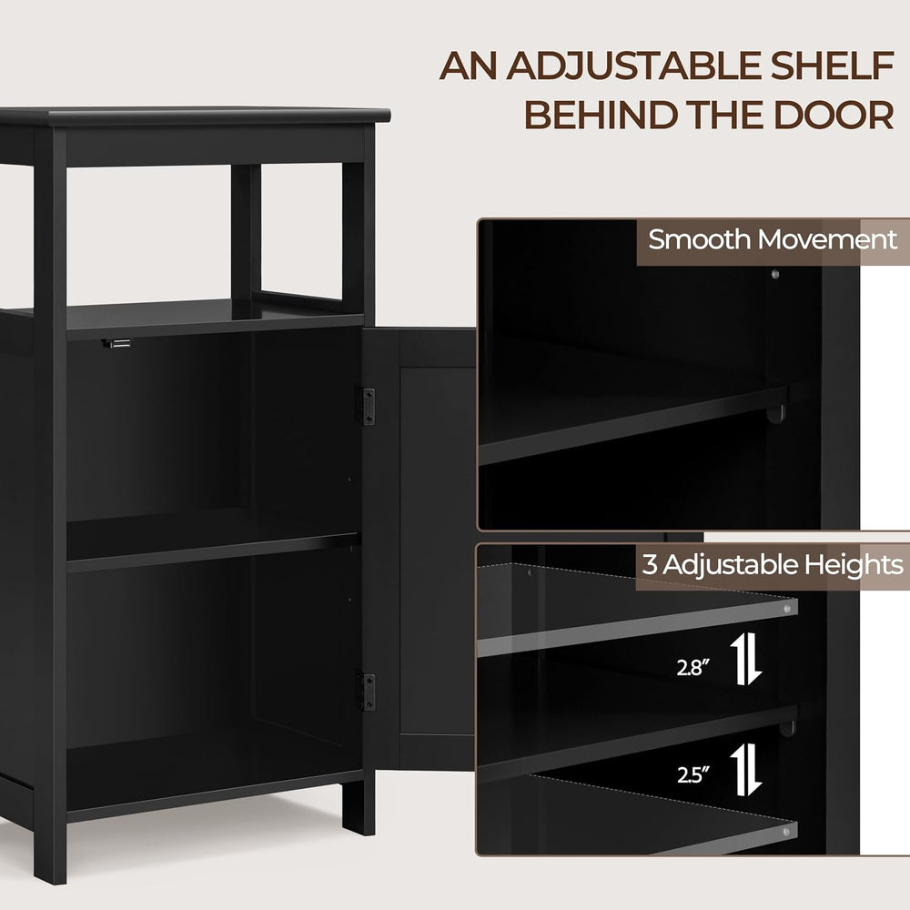 Yaheetech Small Bathroom Storage Cabinet with Door & Open Shelf, Black