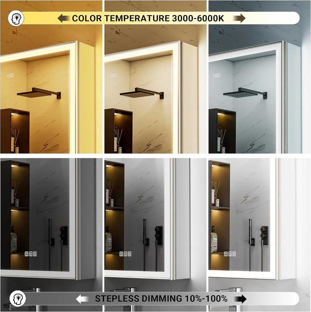 60x30 Lights Medicine Mirror Cabinet, Beveled Brushed Nickel Frame