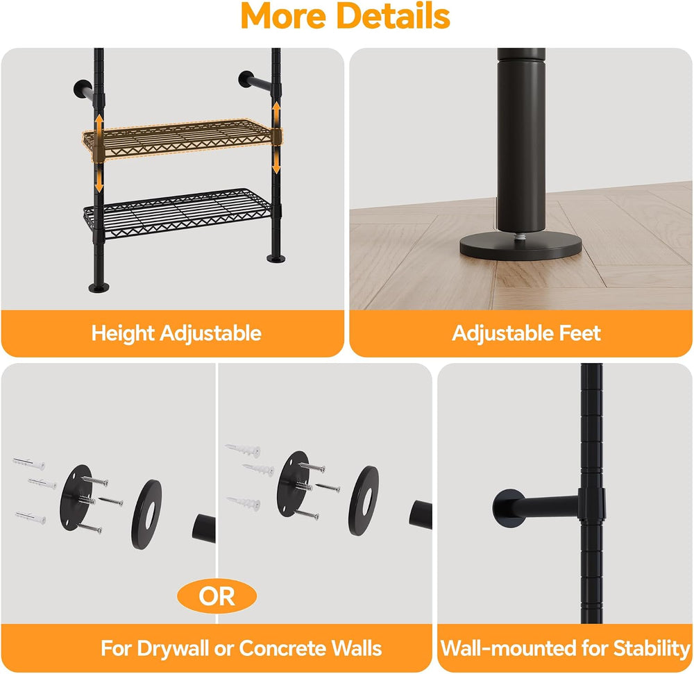 Higeego W5 Industrial Pipe Clothes Rack, Heavy Duty Clothing Rack, Black