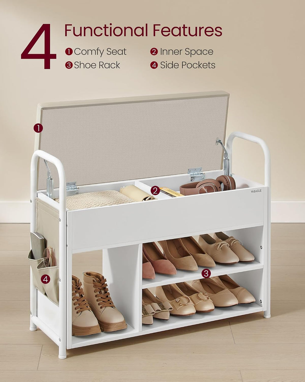 VASAGLE Shoe Bench, Shoe Rack, Inner Storage Under the Lid