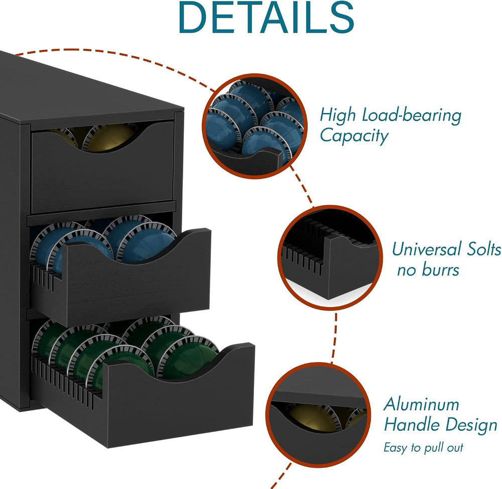 Coffee Pod Drawer Holder,Capsule Storage Organizer,3-Tier,6-Slot,Black