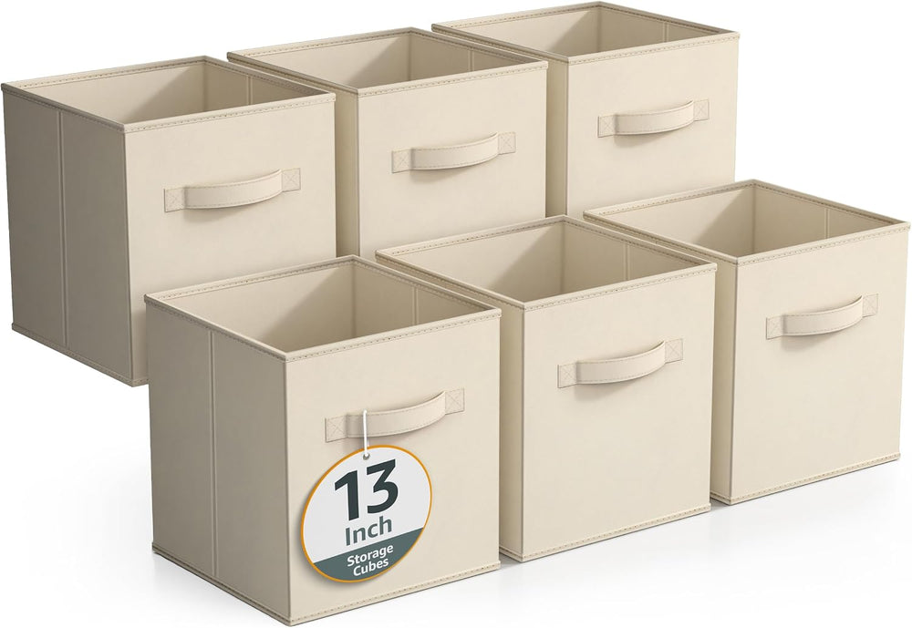 Sorbus Fabric Storage Cubes, 6-Pack Foldable Bins (13 Inch, Beige)