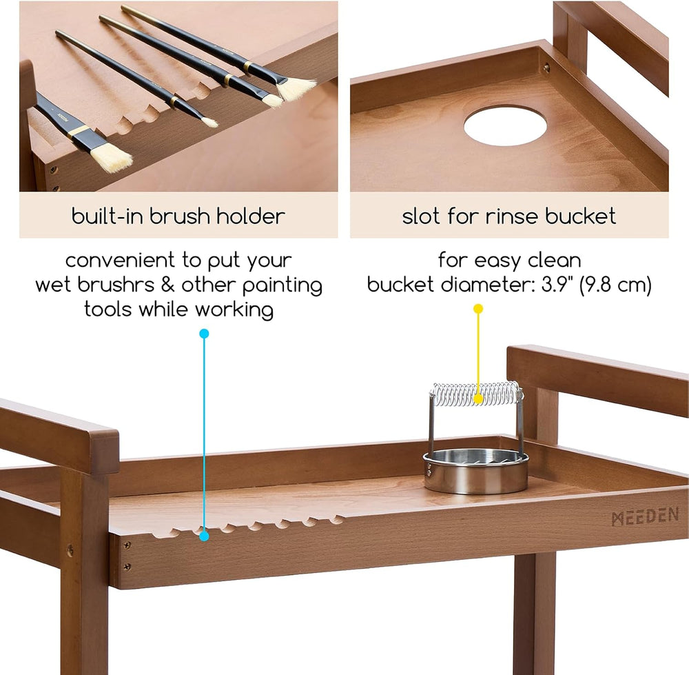 MEEDEN Rolling Art Supply Cart: Solid Beech Wood 3-Tier Storage Trolley