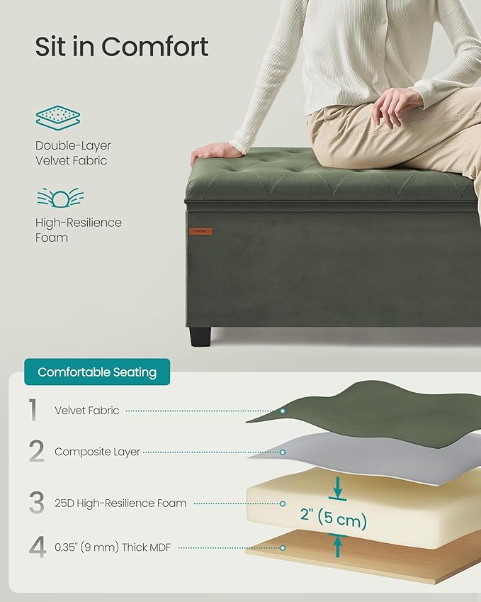 SONGMICS Velvet Storage Ottoman Bench, Foot Rest