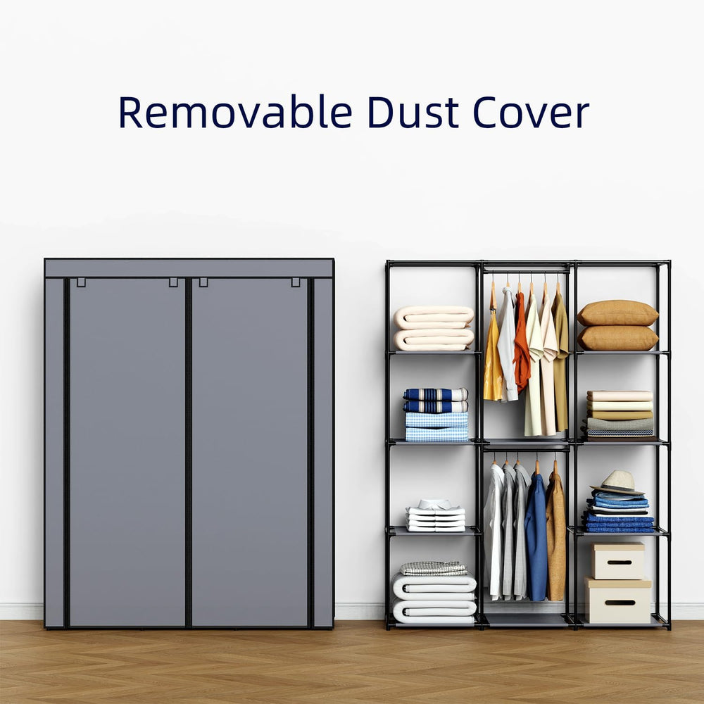 Portable Closet, Wardrobe Closet with 10 Storage Shelves and 2 Hanging Rods, ...