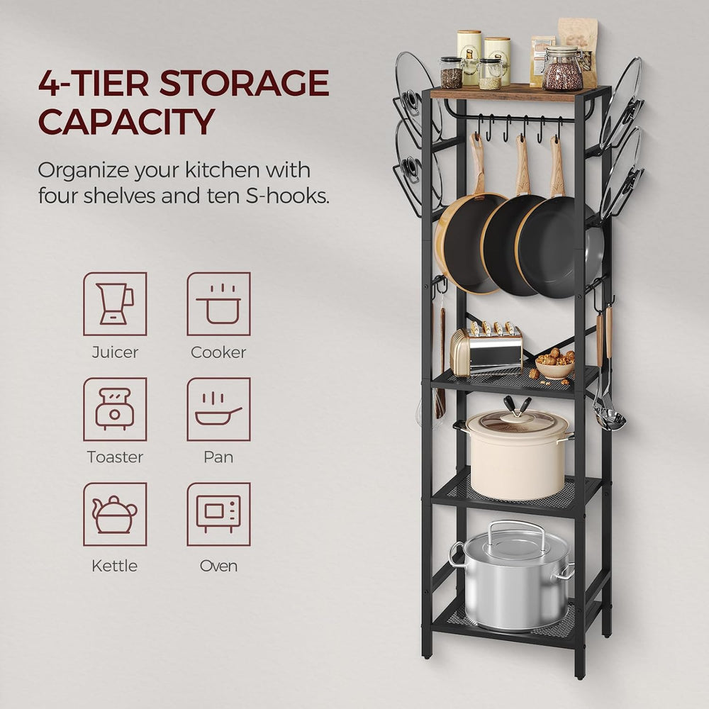 MAHANCRIS 4-Tier Pot Rack, Pots and Pans Organizer for Kitchen Corner, Kitche...