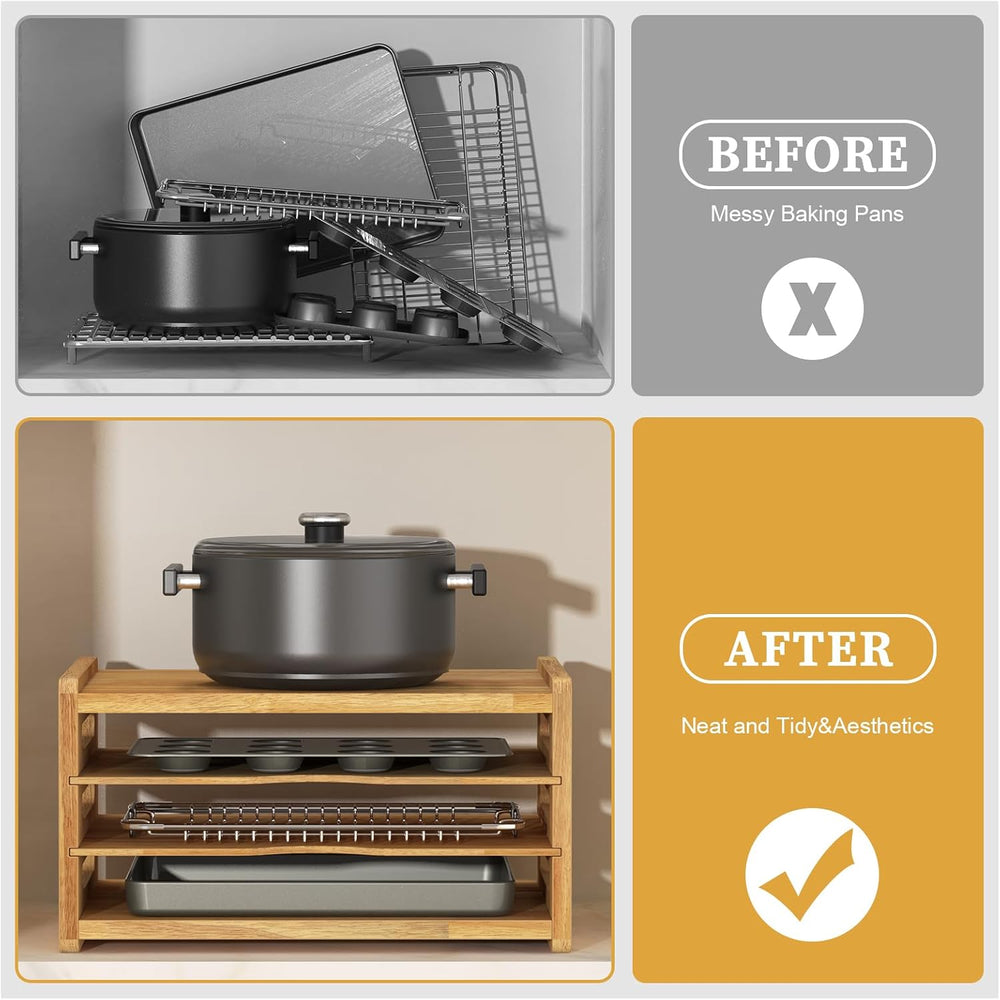 4 Tier Rubber Wooden Tray Dividers for Cabinets, Cookie Sheet Organizer
