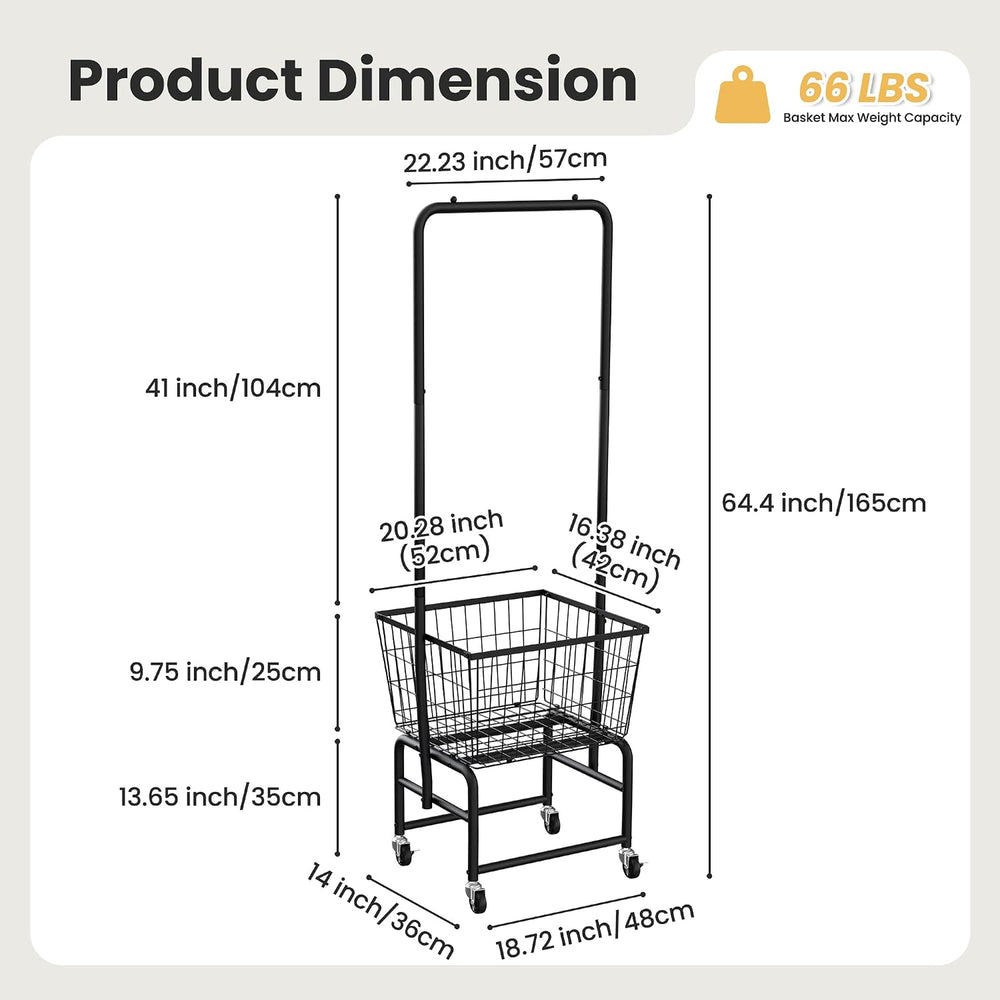 Rolling Laundry Cart with Wheels, Laundry Hamper Basket Organizer with Clothe...