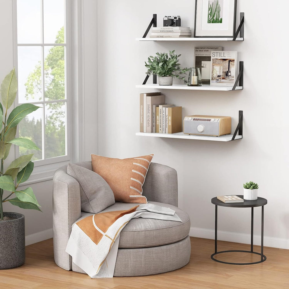 White Floating Shelves 24 inches Long Set of 3, 24 x 8 Inch Bathroom Wall She...