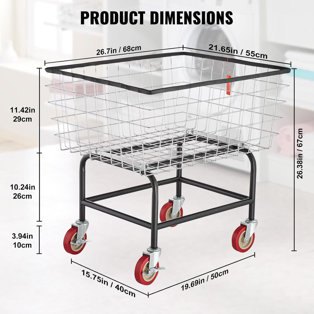VEVOR Wire Laundry Cart 2.8 Bushel Wire Laundry Basket with Wheels