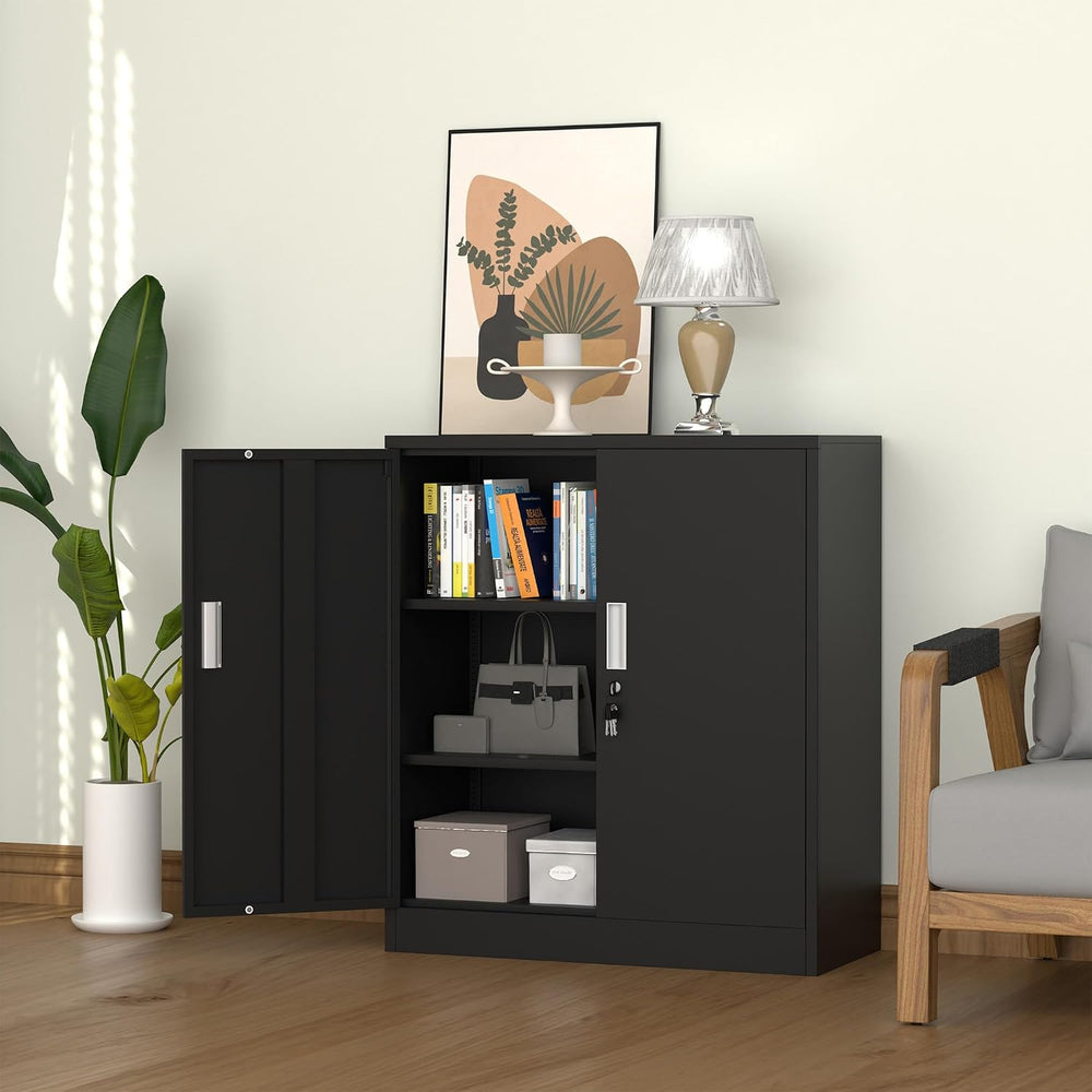 Metal Storage Cabinet with Locking Doors, Adjustable Shelves, Black