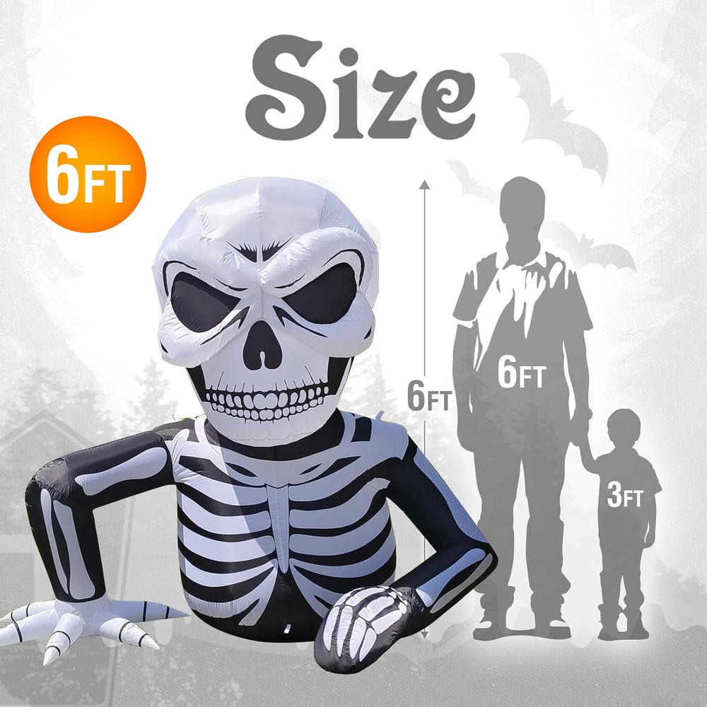 WBHome 6 Ft Halloween Inflatable Half Body Skeleton Skull Decorations, Day of...
